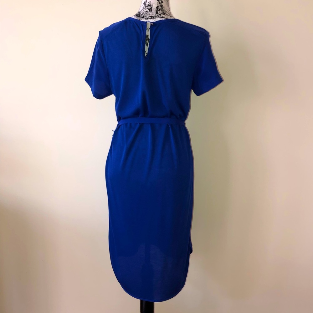 MARCS Cobalt Blue Dress 100% Silk Pullover Shift Tie Waist High Low Skirt Size M - Picture 7 of 16